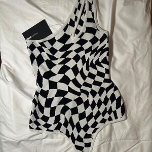 black and white checkered bodysuit